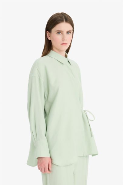 Relax Fit Tied Modal Long Sleeve Shirt Modest Tunic