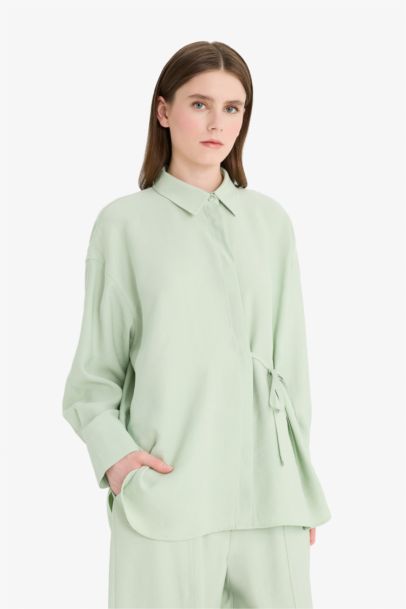Relax Fit Tied Modal Long Sleeve Shirt Modest Tunic
