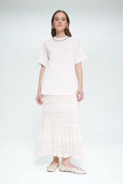 Jupe longue avec détails en dentelle et doublure Coupe A