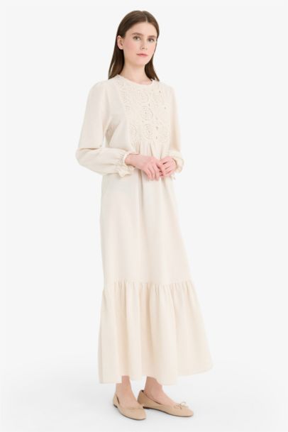 Relax Fit Crew Neck Linen Blend Maxi Dress