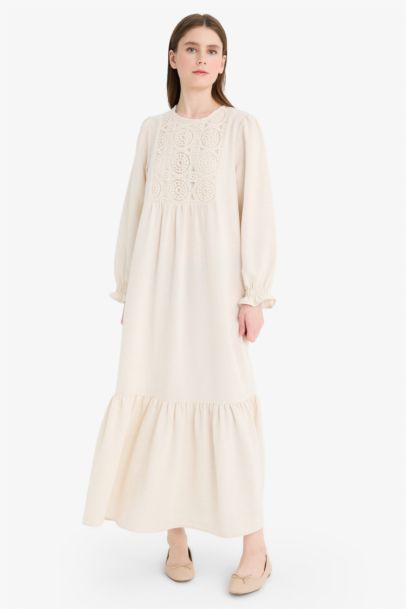 Relax Fit Crew Neck Linen Blend Maxi Dress