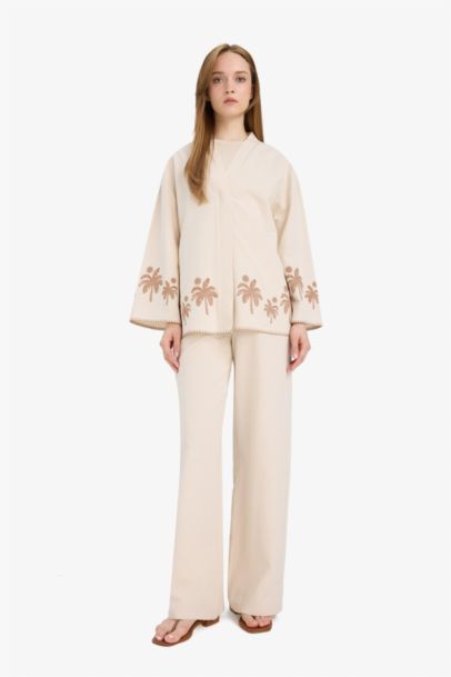 Linen Blend Wide Leg Trousers