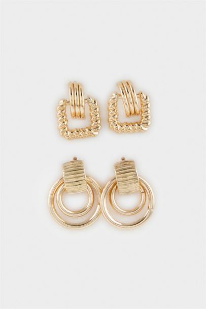 Woman 2 Piece Gold Earrings