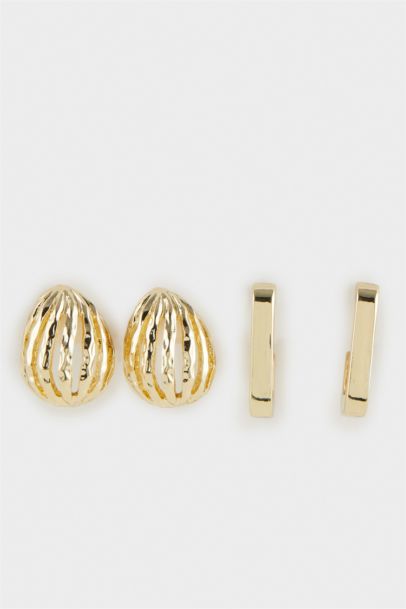 Woman 2 Piece Gold Earrings