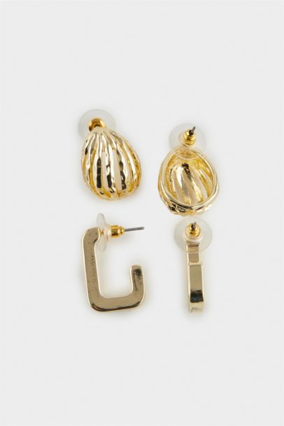 Woman 2 Piece Gold Earrings