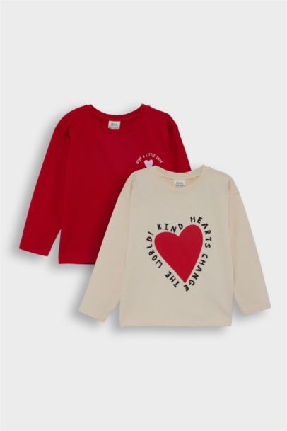 تيشيرت بناتي ردن طويل قصة عادية - قطعتين