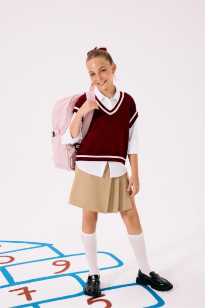 Girl Gabardine Elastic Waist Pleated Skirt