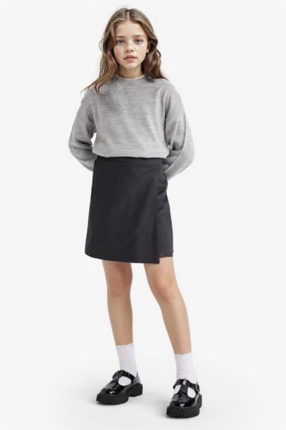 جيب شورت بناتي جبردين رمادي داكن وخصر مطاطي