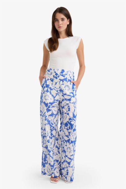 Wide Leg Double Pocket High Waist Voile Trousers