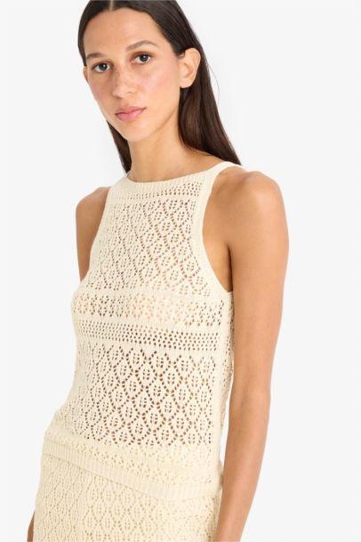 Regular Fit Halter Neck Openwork Sleeveless Blouse