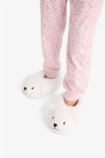 Girl Bear Themed Flat Sole Home Boots