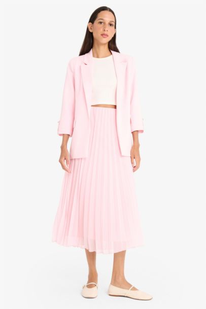 A Line Chiffon Normal Waist Midi Skirt