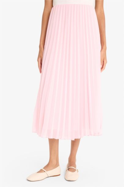 A Line Chiffon Normal Waist Midi Skirt