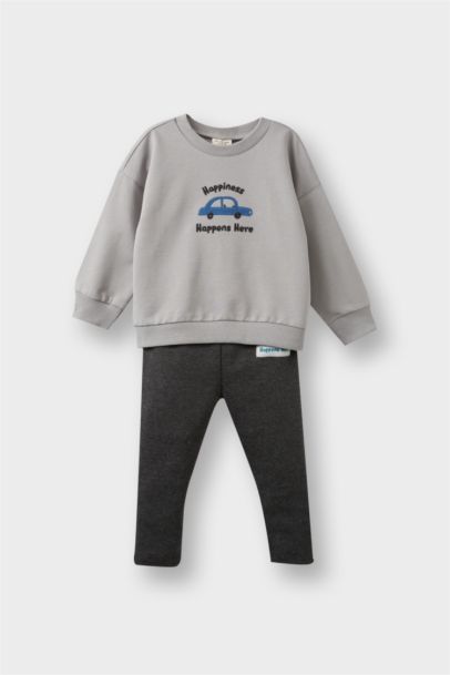 Baby Boy Vehicle Printed Sweatshirt Sweatpants 2 Piece Set