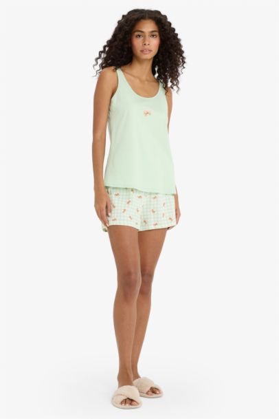 Regular Fit Pijama Takımı Kolsuz Baskılı Üst Beli Lastikli Şort