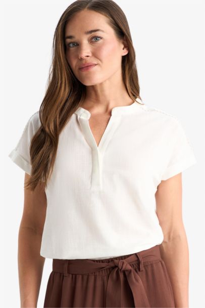 Regular Fit Flam Cotton Short Sleeve Blouse