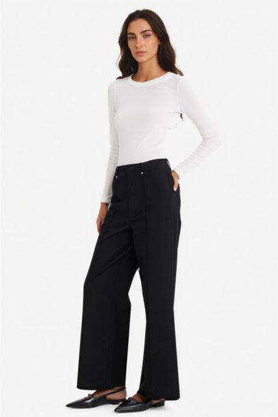 Wide Leg With Pockets Gabardine Trousers