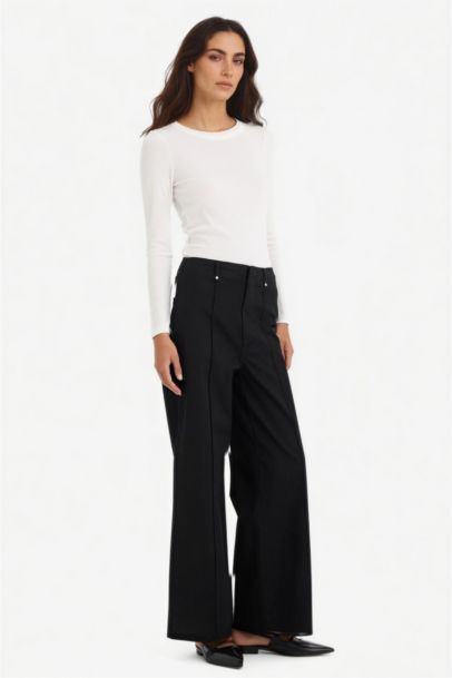 Wide Leg With Pockets Gabardine Trousers