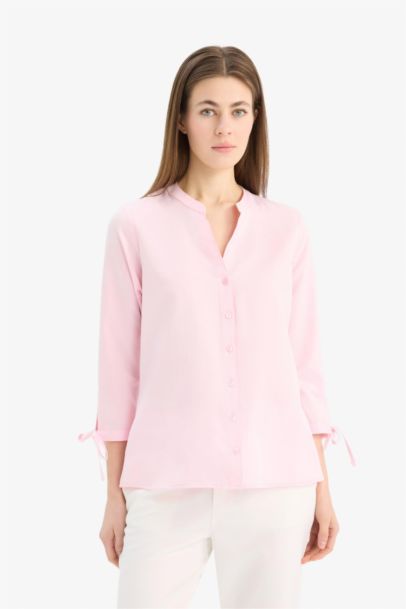 قميص ردن طويل بوبلين قصة عادية بياقة قميص