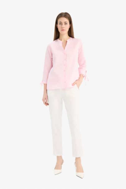 قميص ردن طويل بوبلين قصة عادية بياقة قميص