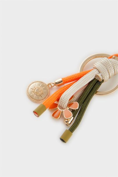 Woman Colorful Rope Wrapped Charm Keychain