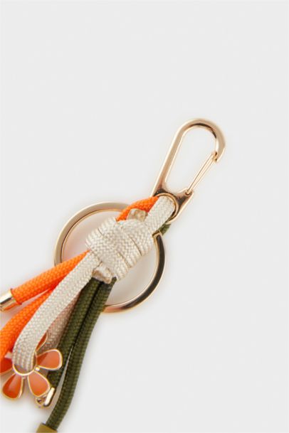 Woman Colorful Rope Wrapped Charm Keychain