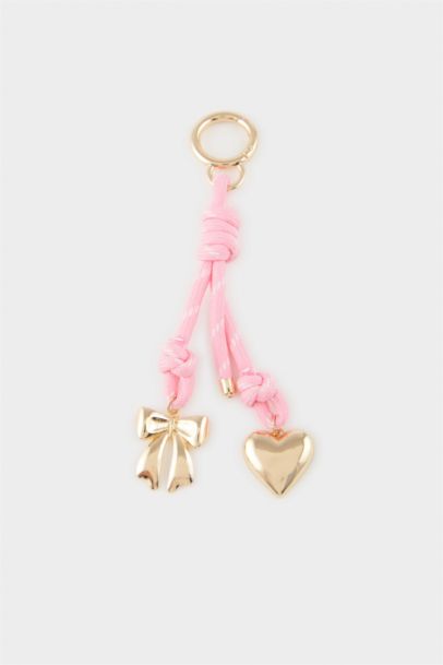 Porte-clés corde rose et charms dorés pour femme