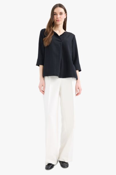 Regular Fit Flap Collar Long Sleeve Blouse