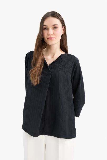 Regular Fit Flap Collar Long Sleeve Blouse