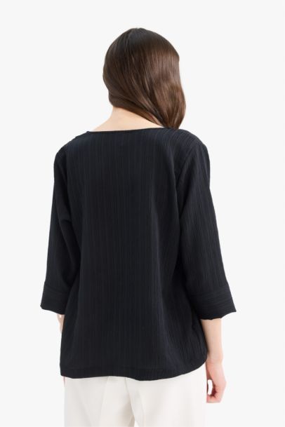 Regular Fit Flap Collar Long Sleeve Blouse