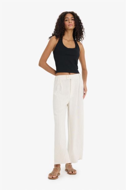 Culotte High Waist Wide Leg Linen Blend Trousers