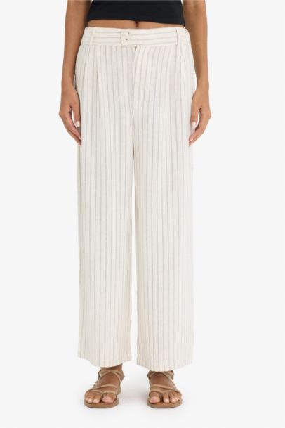 Culotte High Waist Wide Leg Linen Blend Trousers