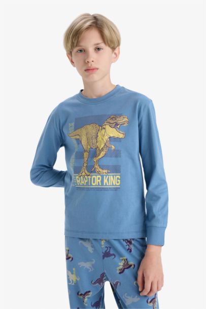 Pijama Takımı Dinozor Baskılı Uzun Kollu Üst Uzun Alt Erkek Çocuk