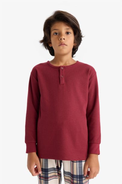 Pijama Takımı Waffle Uzun Kollu Üst Kareli Uzun Alt Erkek Çocuk