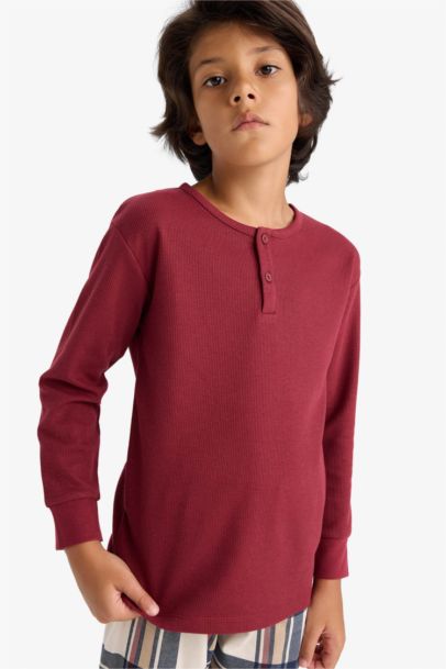 Pijama Takımı Waffle Uzun Kollu Üst Kareli Uzun Alt Erkek Çocuk