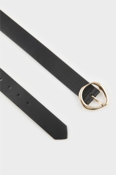 Woman Oval Buckle Faux Leather Denim Belt