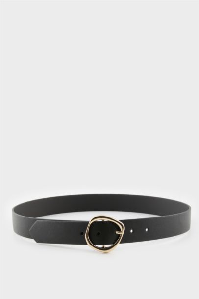 Woman Oval Buckle Faux Leather Denim Belt