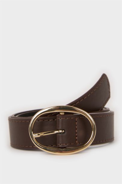 حزام نسائي جلد صناعي بمشبك بيضاوي