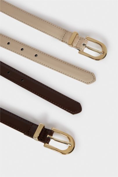 Woman Faux Leather 2 Piece Belt