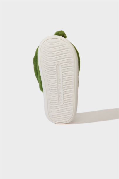 شبشب بيت اولادي مطبوع قطيفة بكعب مسطح