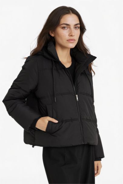 Regular Fit Kapüşonlu Fermuarlı Şişme Mont