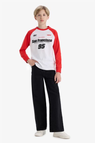 T-shirt imprimé à col rond et manches longues pour garçon