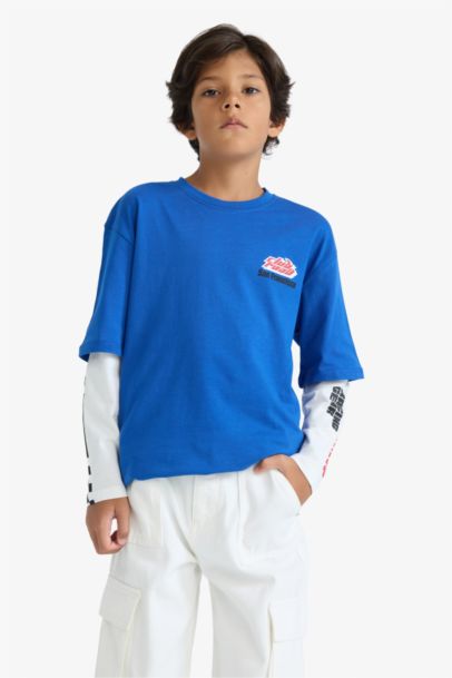 تيشيرت اولادي أوفر سايز مطبوع رقبة دائرية كم طويل