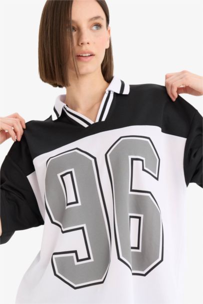 Oversize Fit Polo Neck Printed Short Sleeve T-Shirt