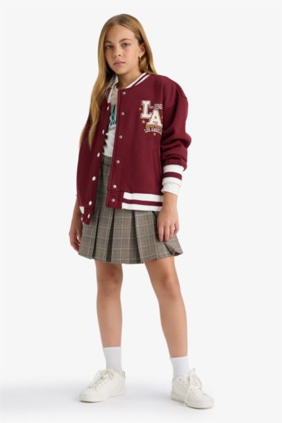 Girl Elastic Waist Plaid Pleated Skirt