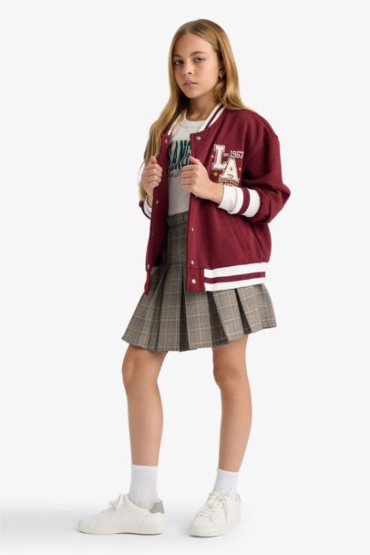 Girl Elastic Waist Plaid Pleated Skirt