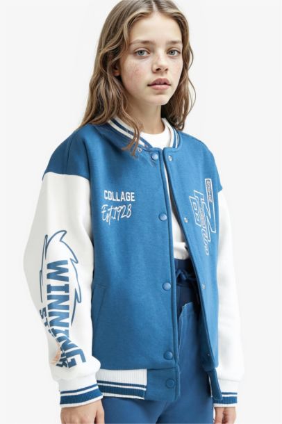 Girl College Collar Printed Bomber Jacket