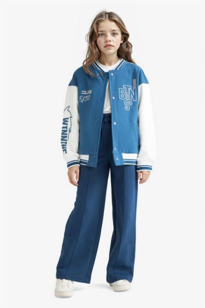 Girl College Collar Printed Bomber Jacket