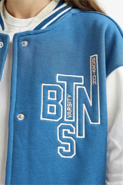 Girl College Collar Printed Bomber Jacket