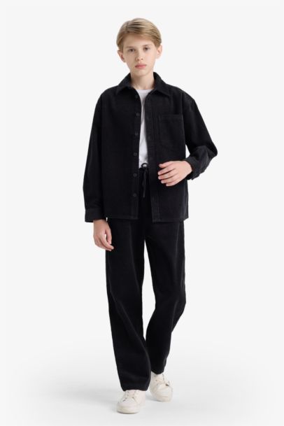 بنطرون أولادي مخمل مضلع قصة عادية ستاندارت بجيب